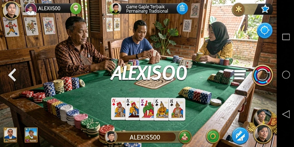 Screenshot gameplay ALEXIS500 dengan suasana bermain Gaple yang seru.