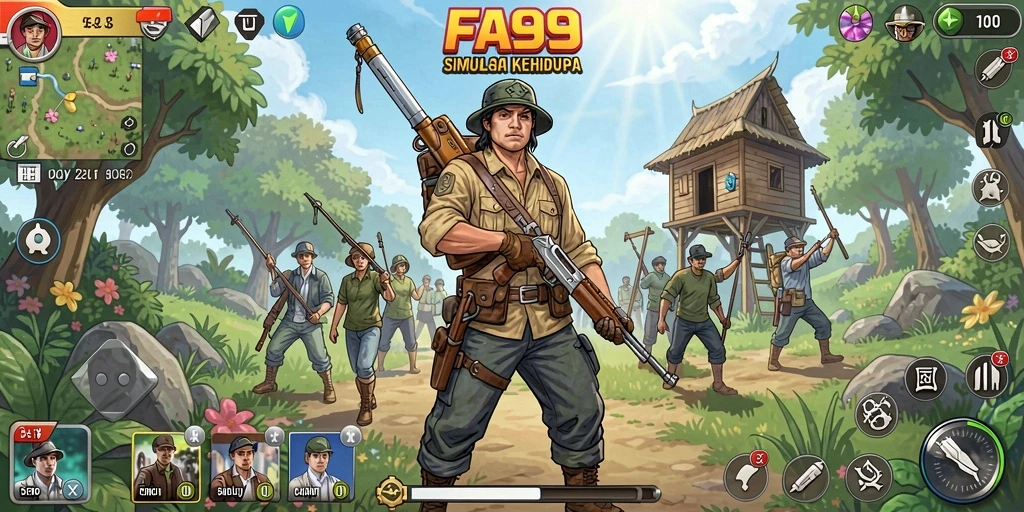 Tampilan gameplay menarik dari FA99 dalam simulasi kehidupan.