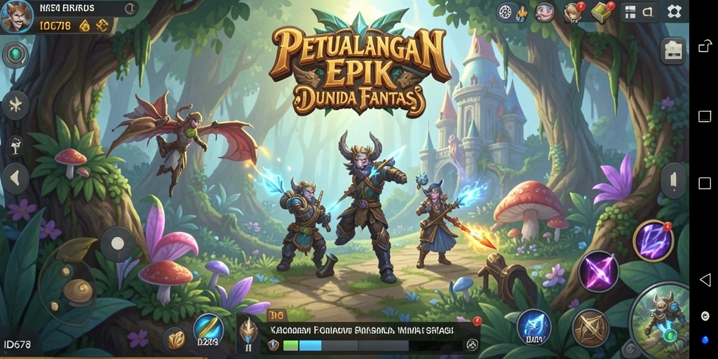 Screenshot gameplay ID678 menampilkan pertarungan epik di dunia fantasi.