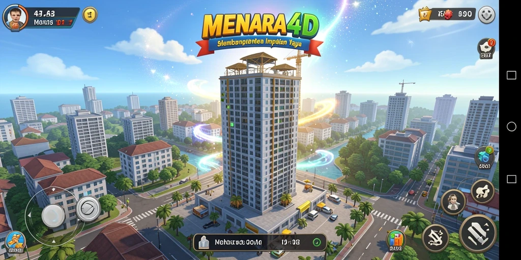 Screenshot MENARA4D menampilkan proses membangun menara yang interaktif.