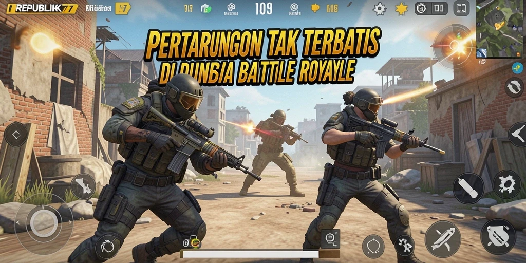Tangkapan layar gameplay <strong>REPUBLIK77</strong> menampilkan aksi seru Battle Royale.