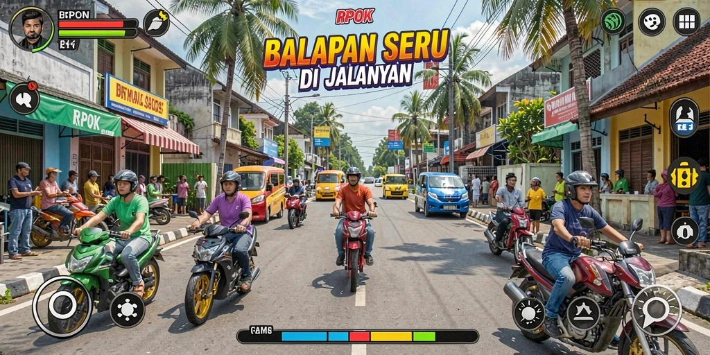 Tangkapan layar RPOK menampilkan aksi balapan yang mendebarkan.