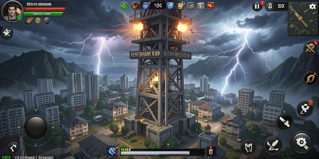 Tangkapan layar V89 menampilkan aksi pertahanan menara yang seru dan menegangkan.